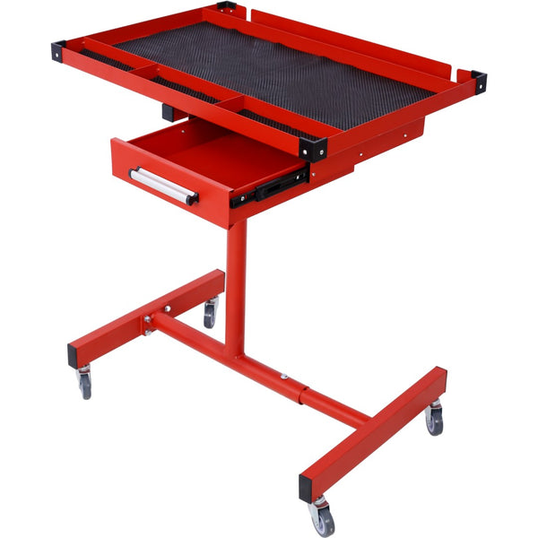 English Elm Adjustable Height Rolling Steel Workbench with Drawer and Swivel Casters for Garage Red W46565407