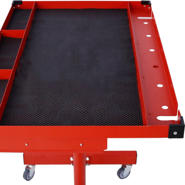 English Elm Adjustable Height Rolling Steel Workbench with Drawer and Swivel Casters for Garage Red W46565407