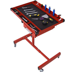 English Elm Adjustable Height Rolling Steel Workbench with Drawer and Swivel Casters for Garage Red W46565407