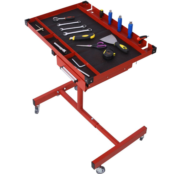 English Elm Adjustable Height Rolling Steel Workbench with Drawer and Swivel Casters for Garage Red W46565407