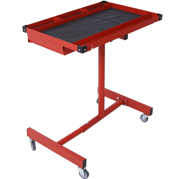 English Elm Adjustable Height Rolling Steel Workbench with Drawer and Swivel Casters for Garage Red W46565407