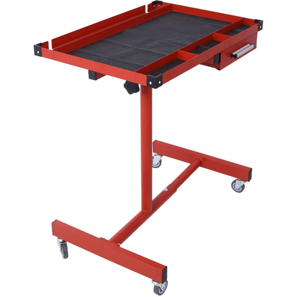 English Elm Adjustable Height Rolling Steel Workbench with Drawer and Swivel Casters for Garage Red W46565407