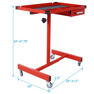 English Elm Adjustable Height Rolling Steel Workbench with Drawer and Swivel Casters for Garage Red W46565407