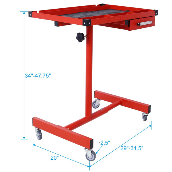 English Elm Adjustable Height Rolling Steel Workbench with Drawer and Swivel Casters for Garage Red W46565407