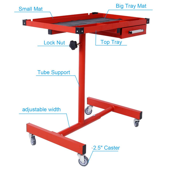 English Elm Adjustable Height Rolling Steel Workbench with Drawer and Swivel Casters for Garage Red W46565407