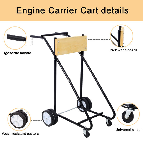 English Elm Outboard Motor Storage Cart with Steel Frame Solid Mounting Board and 315lb Capacity Wood W46565409