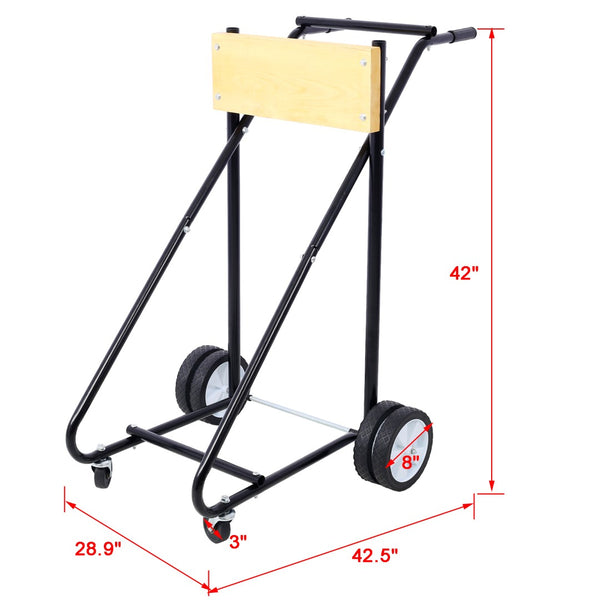 English Elm Outboard Motor Storage Cart with Steel Frame Solid Mounting Board and 315lb Capacity Wood W46565409