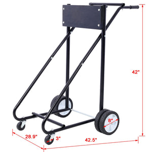 English Elm Outboard Motor Storage Cart with Steel Frame Solid Mounting Board and 315lb Capacity Black W46565411