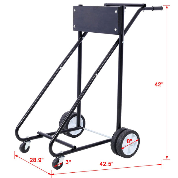 English Elm Outboard Motor Storage Cart with Steel Frame Solid Mounting Board and 315lb Capacity Black W46565411