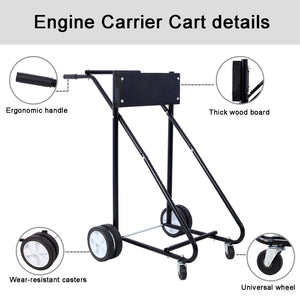 English Elm Outboard Motor Storage Cart with Steel Frame Solid Mounting Board and 315lb Capacity Black W46565411