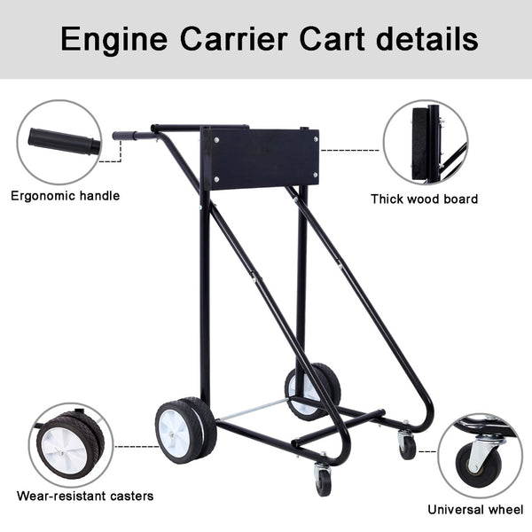 English Elm Outboard Motor Storage Cart with Steel Frame Solid Mounting Board and 315lb Capacity Black W46565411