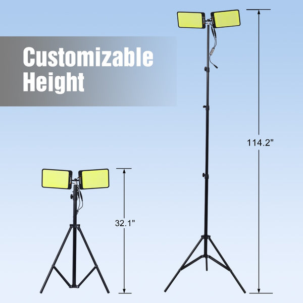 English Elm Led Dual Head Tripod Work Light 11200 Lumen Ip65 Waterproof Remote Jobsite Lamp W46566952