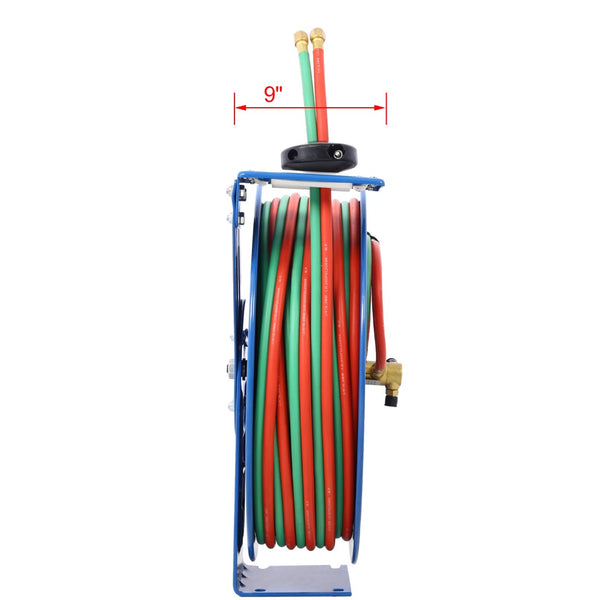 English Elm Welding Hose Reel Retractable Twin Line 100 Ft Oxygen Acetylene Heavy Duty Steel W46566954