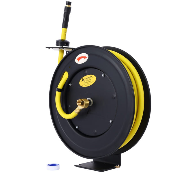 English Elm Retractable Air Hose Reel Heavy Duty Steel Auto Rewind 50 Ft Industrial Rubber W46566956