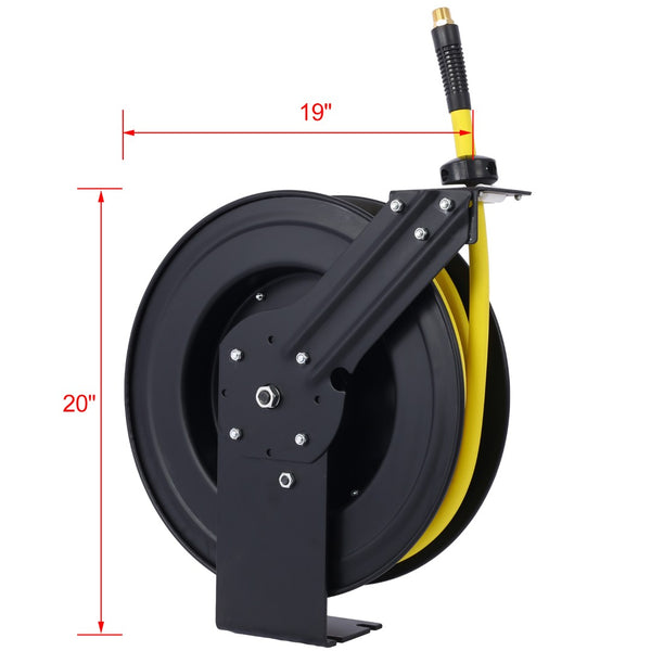 English Elm Retractable Air Hose Reel Heavy Duty Steel Auto Rewind 50 Ft Industrial Rubber W46566956