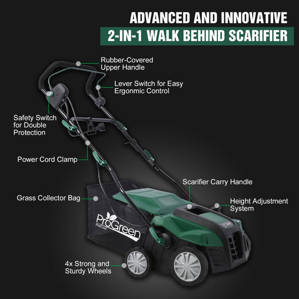English Elm Garden Electric Lawn Dethatcher 2in1 Scarifier 15 Amp 16 Inch Wide with Collection Bag W46568154