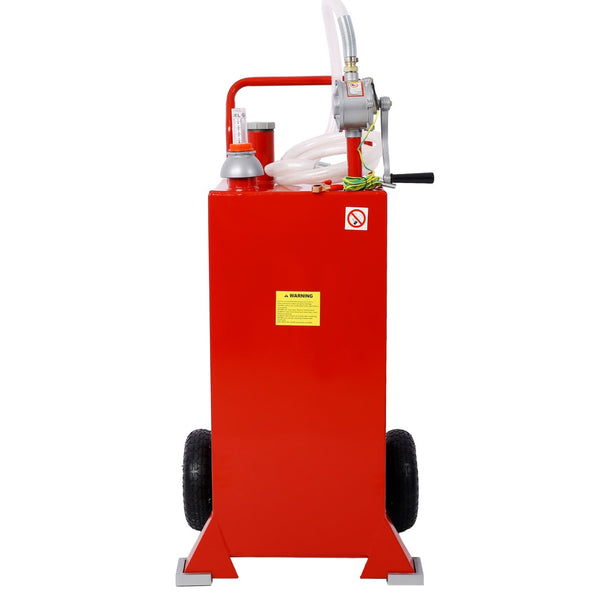 English Elm 30 Gallon Iron Fuel Caddy with Pump Wheeled Base for Garage and Job Site Use W46568159