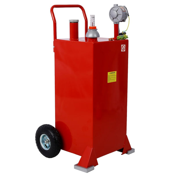 English Elm 30 Gallon Iron Fuel Caddy with Pump Wheeled Base for Garage and Job Site Use W46568159