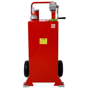English Elm 30 Gallon Iron Fuel Caddy with Pump Wheeled Base for Garage and Job Site Use W46568159