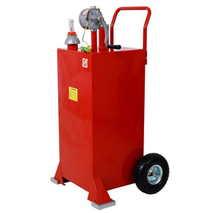 English Elm 30 Gallon Iron Fuel Caddy with Pump Wheeled Base for Garage and Job Site Use W46568159