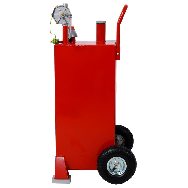 English Elm 30 Gallon Iron Fuel Caddy with Pump Wheeled Base for Garage and Job Site Use W46568159