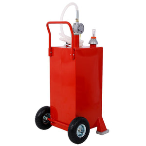 English Elm 30 Gallon Iron Fuel Caddy with Pump Wheeled Base for Garage and Job Site Use W46568159