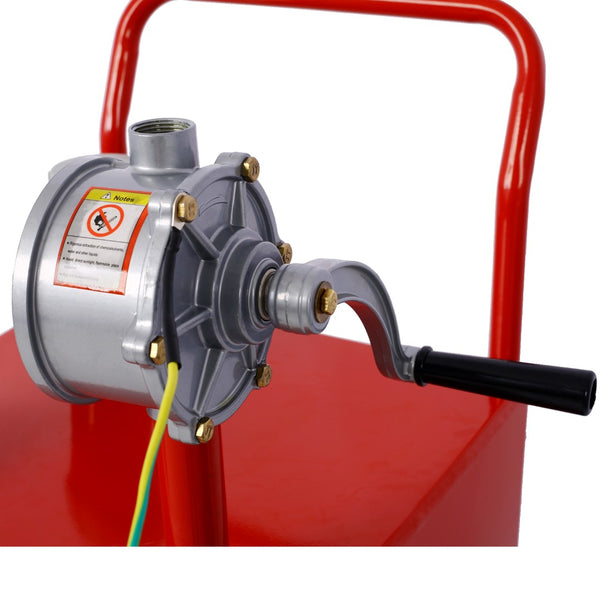 English Elm 30 Gallon Iron Fuel Caddy with Pump Wheeled Base for Garage and Job Site Use W46568159