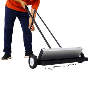 English Elm 24'' Magnetic Rolling Sweeper Heavy Duty Push Broom for Job Site Metal Debris W46577094