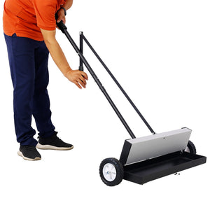 English Elm 24'' Magnetic Rolling Sweeper Heavy Duty Push Broom for Job Site Metal Debris W46577094