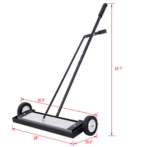 English Elm 24'' Magnetic Rolling Sweeper Heavy Duty Push Broom for Job Site Metal Debris W46577094