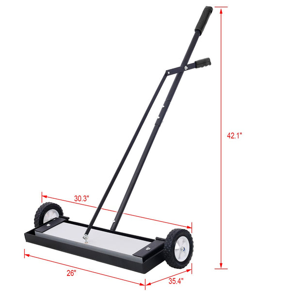 English Elm 24'' Magnetic Rolling Sweeper Heavy Duty Push Broom for Job Site Metal Debris W46577094