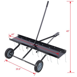 English Elm 40-inch Tow Behind Dethatcher with Spring Tines and Weight Tray for Riding Mowers W46577208