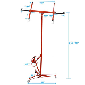 English Elm Drywall Lift Panel Hoist with Telescoping Arm Winch Brake and 150 Lb Steel Frame Red W46577210