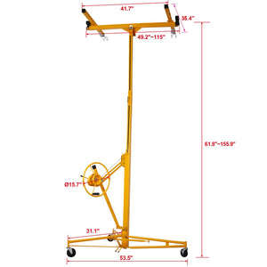 English Elm Drywall Lift Panel Hoist with Telescoping Arm Winch Brake and 150 Lb Steel Frame Yellow W46577214