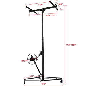 English Elm Drywall Lift Panel Hoist with Telescoping Arm Winch Brake and 150 Lb Steel Frame Black W46577217