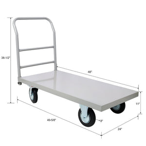 English Elm Platform Truck Industrial Grade Steel Flatbed Dolly with Casters for Warehouse Use Gray Steel 49.6 L x 24 W x 38.5 H W46577218