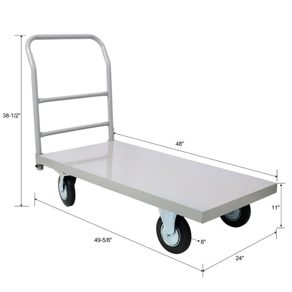 English Elm Platform Truck Industrial Grade Steel Flatbed Dolly with Casters for Warehouse Use Gray Steel 49.6 L x 24 W x 38.5 H W46577218