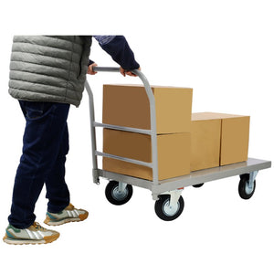 English Elm Platform Truck Industrial Grade Steel Flatbed Dolly with Casters for Warehouse Use Gray Steel 49.6 L x 24 W x 38.5 H W46577218