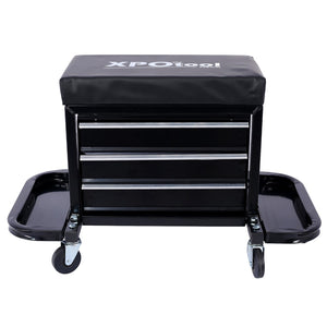 English Elm 350-pound Capacity Rolling Garage Seat with Vinyl Cushion and Onboard Tool Storage W46577501
