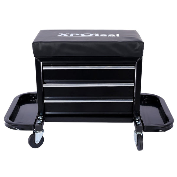English Elm 350-pound Capacity Rolling Garage Seat with Vinyl Cushion and Onboard Tool Storage W46577501