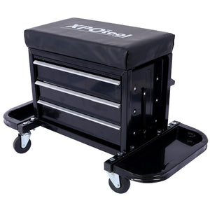 English Elm 350-pound Capacity Rolling Garage Seat with Vinyl Cushion and Onboard Tool Storage W46577501