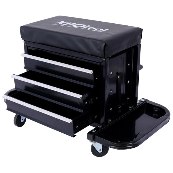 English Elm 350-pound Capacity Rolling Garage Seat with Vinyl Cushion and Onboard Tool Storage W46577501