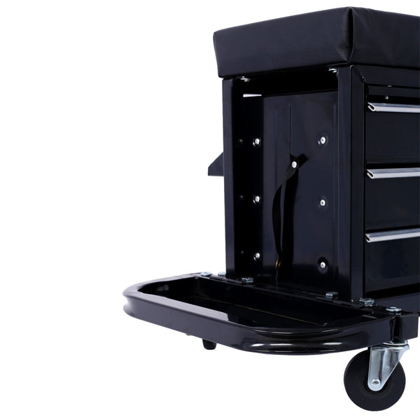 English Elm 350-pound Capacity Rolling Garage Seat with Vinyl Cushion and Onboard Tool Storage W46577501