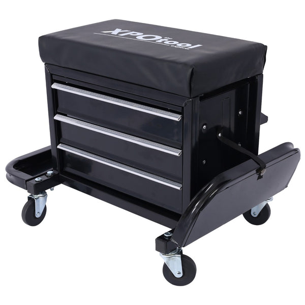 English Elm 350-pound Capacity Rolling Garage Seat with Vinyl Cushion and Onboard Tool Storage W46577501