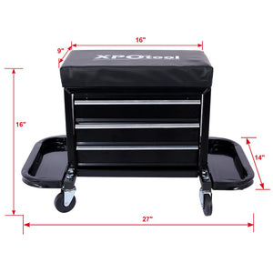 English Elm 350-pound Capacity Rolling Garage Seat with Vinyl Cushion and Onboard Tool Storage W46577501