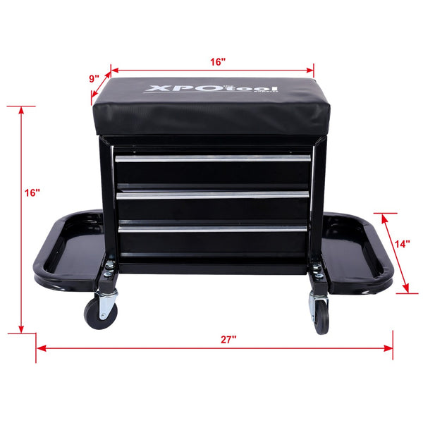 English Elm 350-pound Capacity Rolling Garage Seat with Vinyl Cushion and Onboard Tool Storage W46577501
