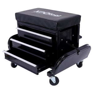 English Elm 350-pound Capacity Rolling Garage Seat with Vinyl Cushion and Onboard Tool Storage W46577501