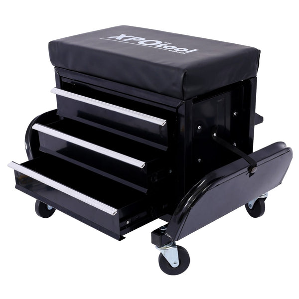 English Elm 350-pound Capacity Rolling Garage Seat with Vinyl Cushion and Onboard Tool Storage W46577501