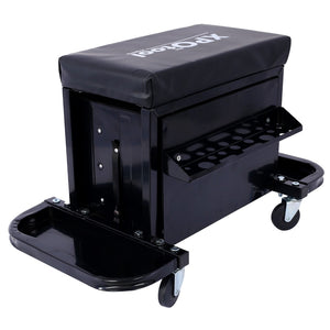 English Elm 350-pound Capacity Rolling Garage Seat with Vinyl Cushion and Onboard Tool Storage W46577501