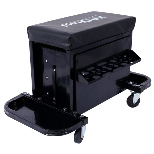 English Elm 350-pound Capacity Rolling Garage Seat with Vinyl Cushion and Onboard Tool Storage W46577501